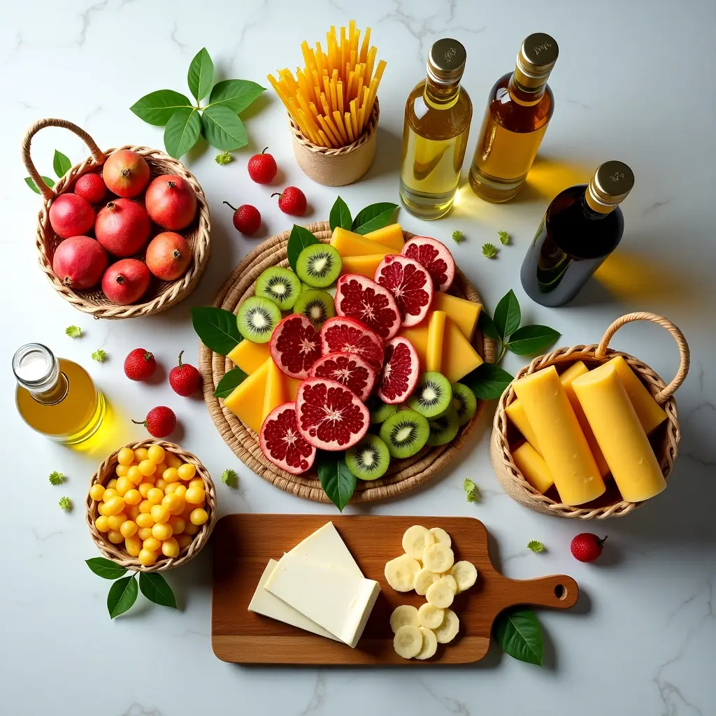 elegante mesa con vinos y fruta